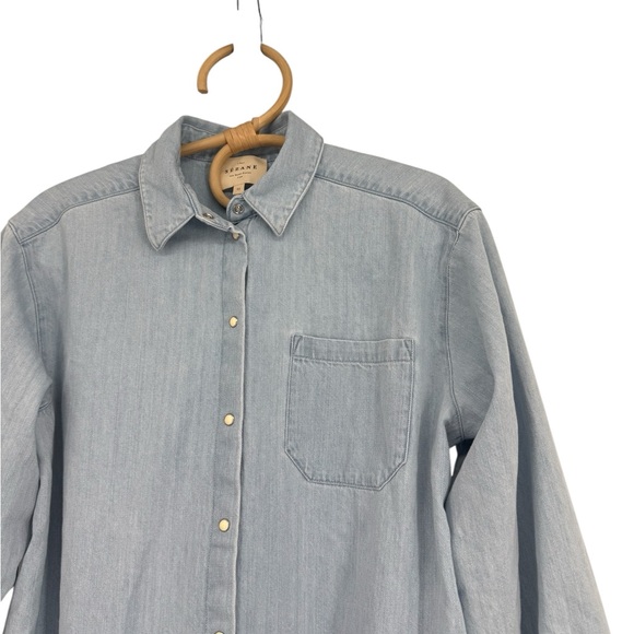 Sezane Light Denim Max Snap Button Chest Pocket Shirt Womens Size 32 US 0 XXS - Picture 8 of 16